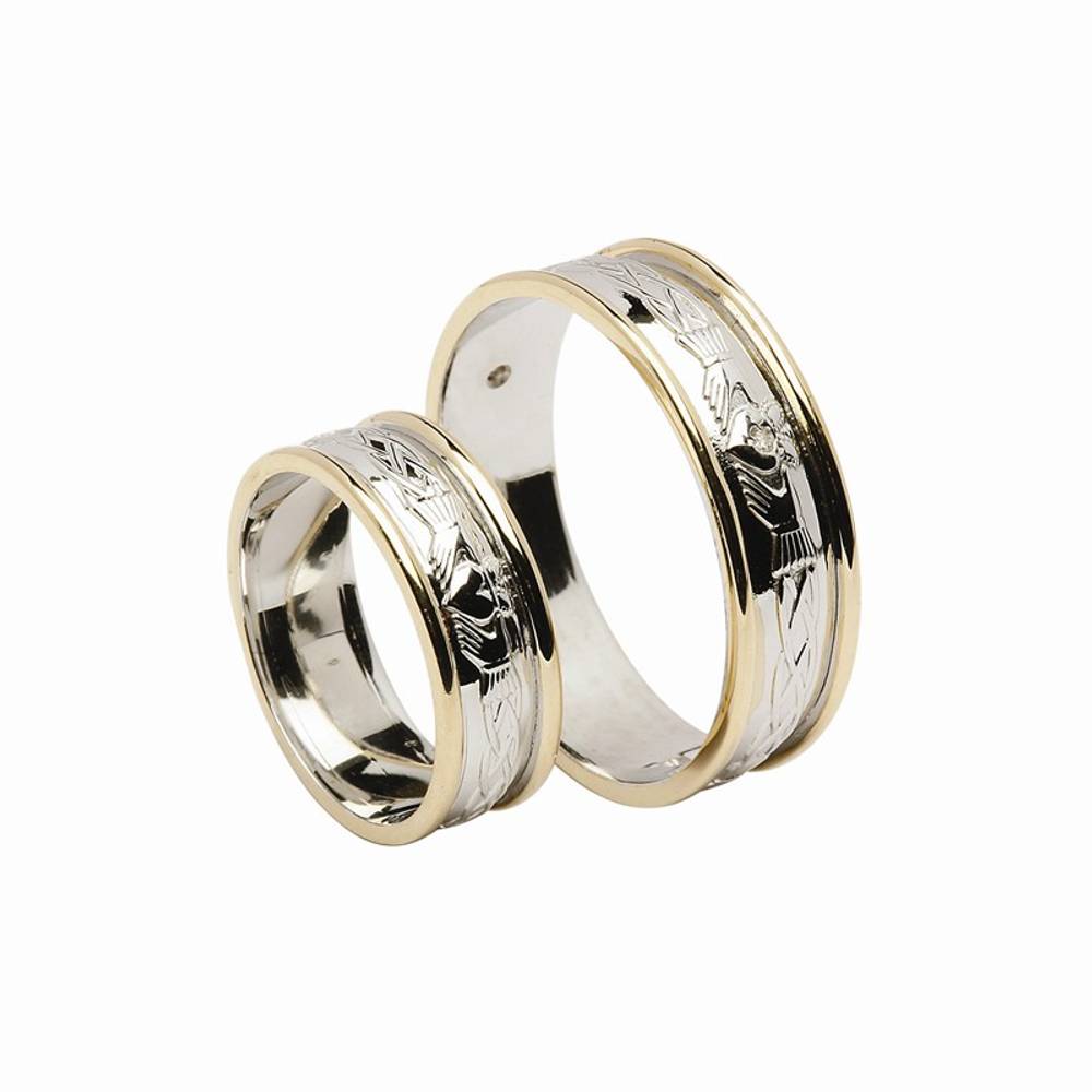 14 carat man's D/shape Claddagh Celtic all diamond set centre wedding band with light rims 6.9mm wide approx.right image