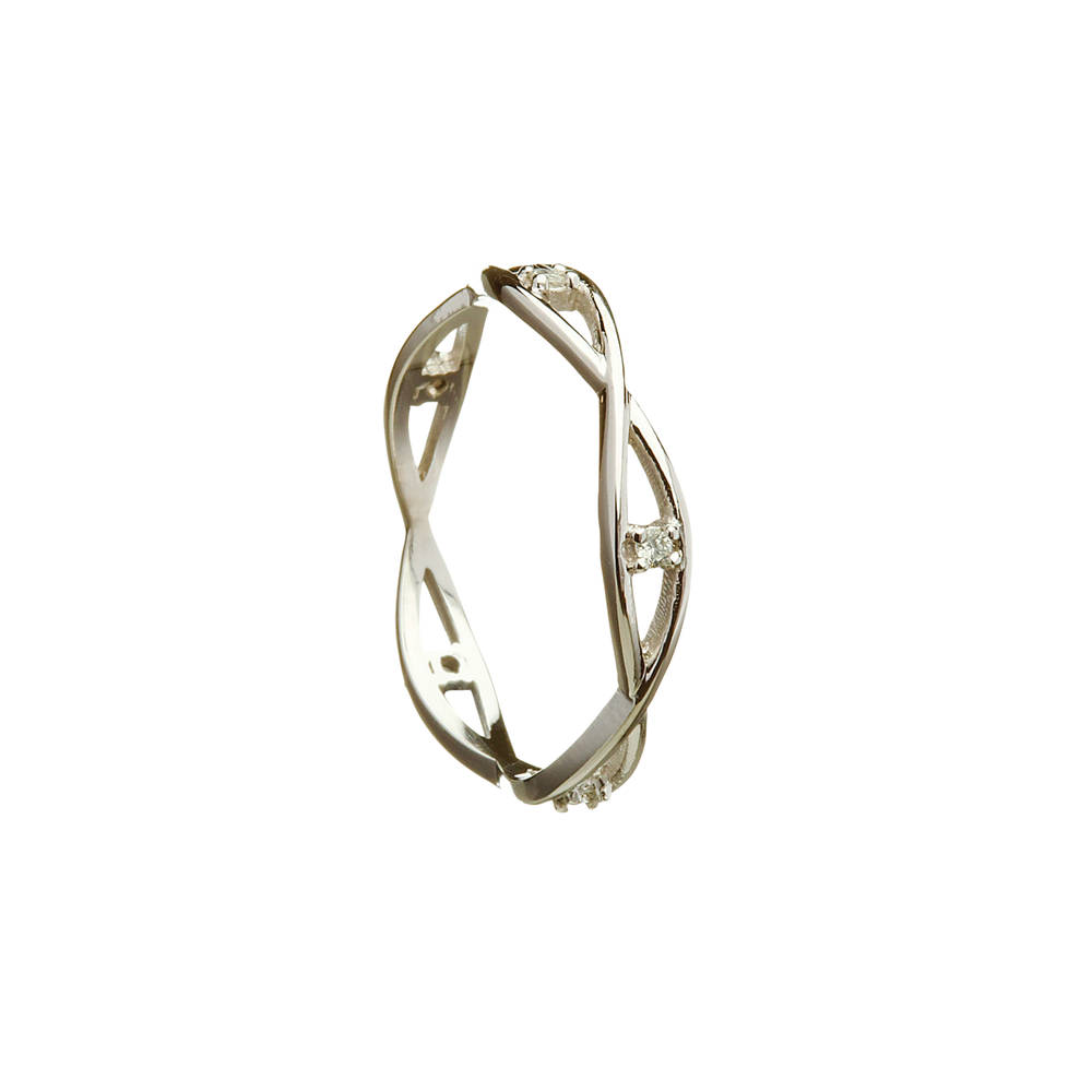 \n 10 carat white gold two lines entwined Celtic lady's ring with diamonds.\n Just a beautiful delicate looking ring which everyone will admire.\n Please indicate in the comment box on checkout ,if you prefer rose gold or yellow gold.
