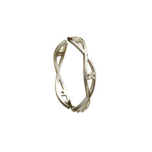 14 carat white gold lady's Celtic two lines entwined ring with diamonds.