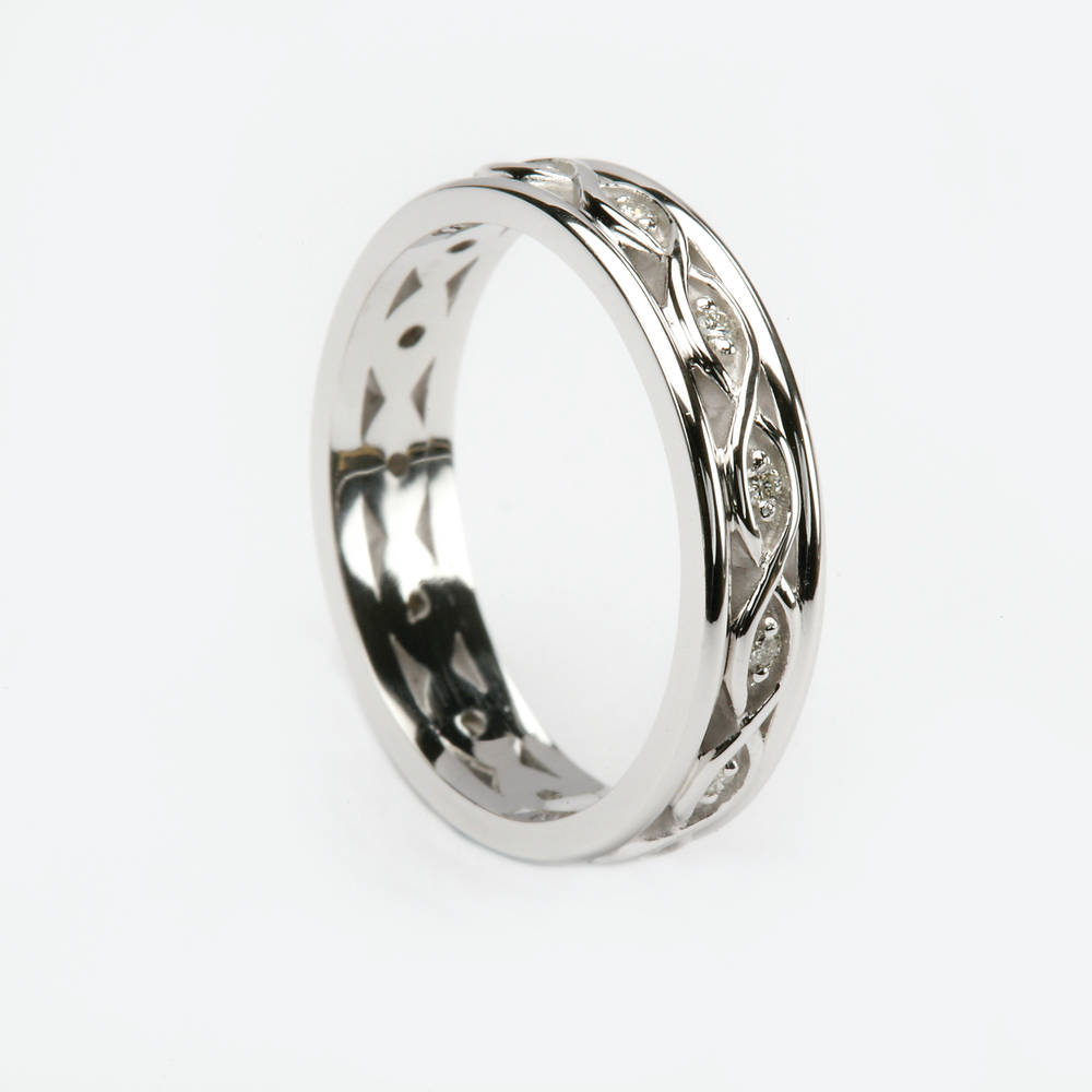 14 carat White Gold 4.5Mm Wide 2 Row Diamond Set Wedding Band