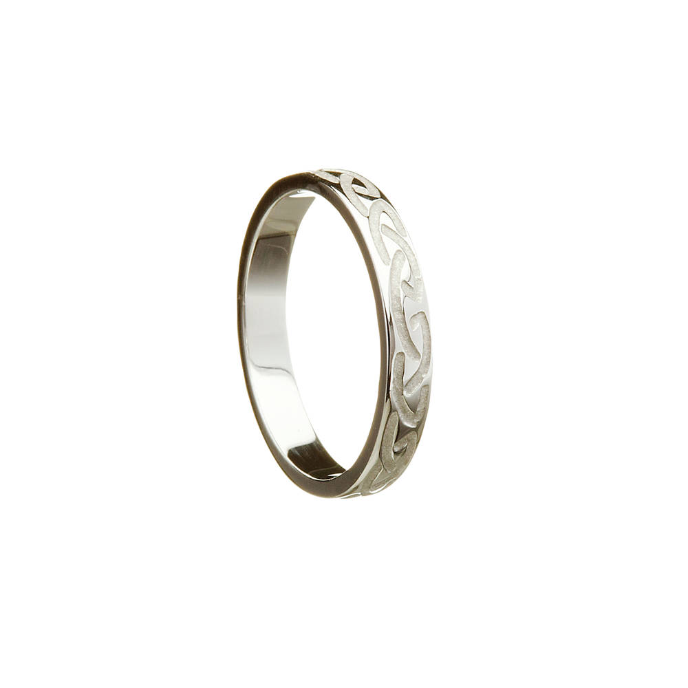 14 carat White Gold Heavy Ladies 3.6 Mm Wide Wedding Band With An Etched Love Knot Design