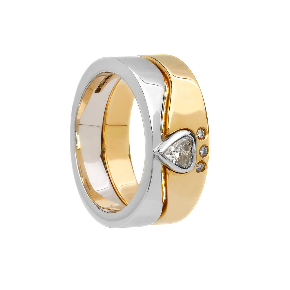 14cty+ W/gold 2 Part Interlocking Claddagh Band With Heart Shape Diamond 8mm Wide