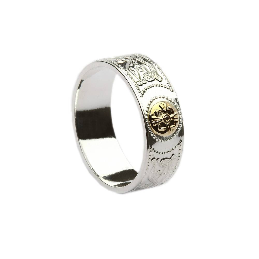 Silver Arda inspired ring with 14 carat yellow gold shield.(0.6cm wide)Great value.