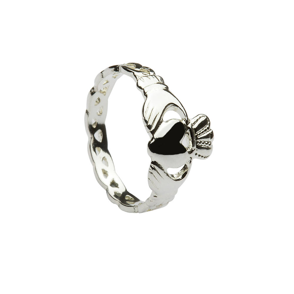 Silver ladies traditional classic claddagh ring with love knot shank