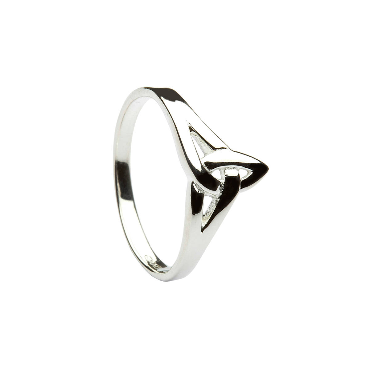 Silver classic trinity knot 'down the finger' ring