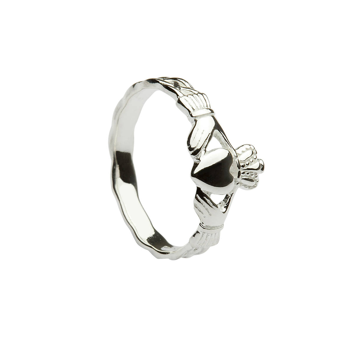 Silver traditional maiden's claddagh ring