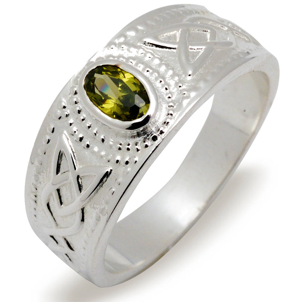 Silver contemporary design celtic stone set dress ring