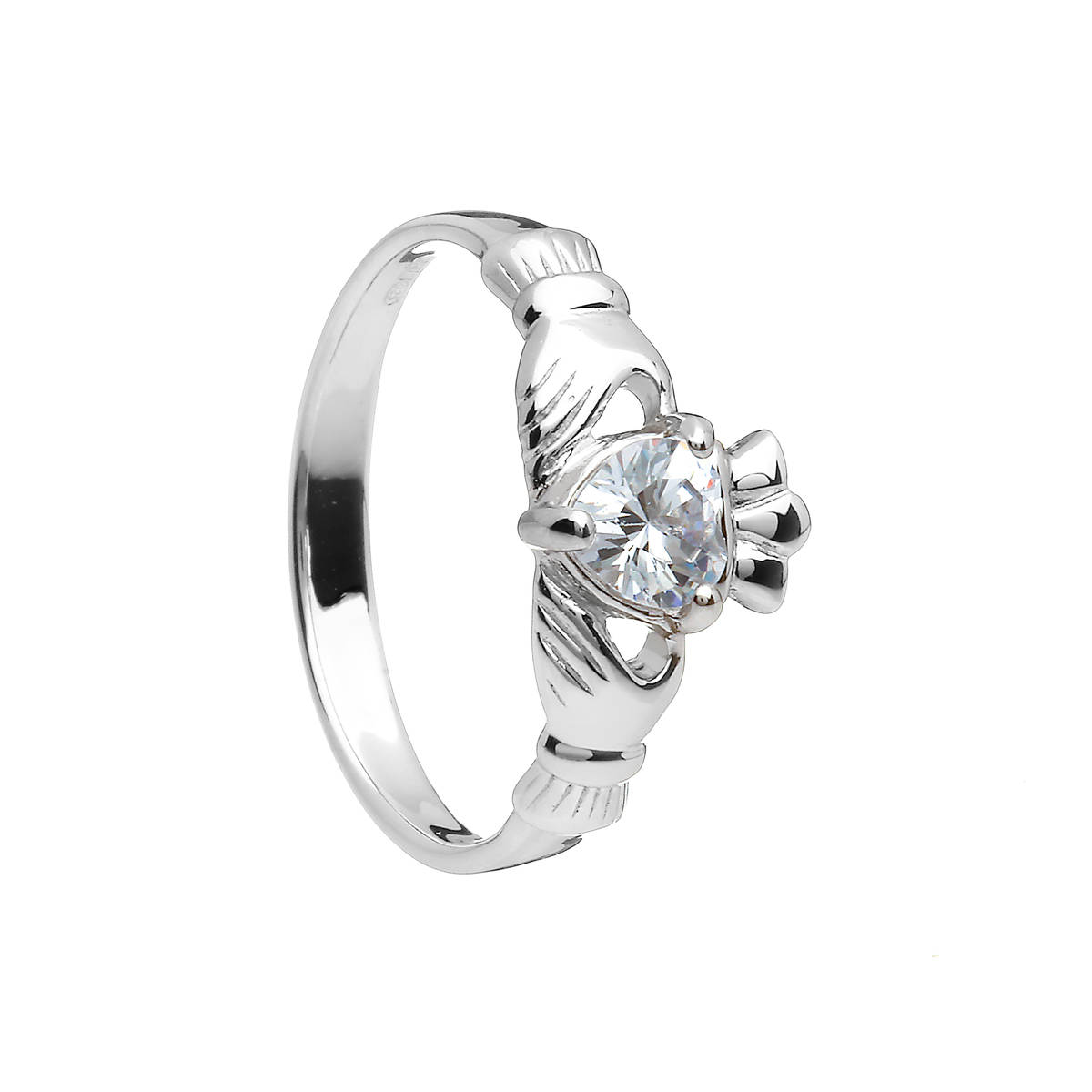 Sterling Silver Classic April Birthstone Claddagh Ring