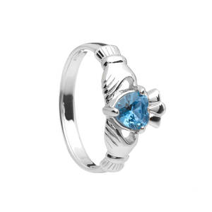 December Birthstone Silver Claddagh Ring