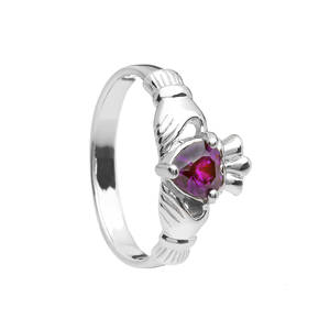 February Birthstone Silver Claddagh Ring