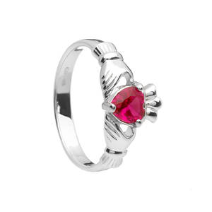 July Birthstone Silver Claddagh Ring