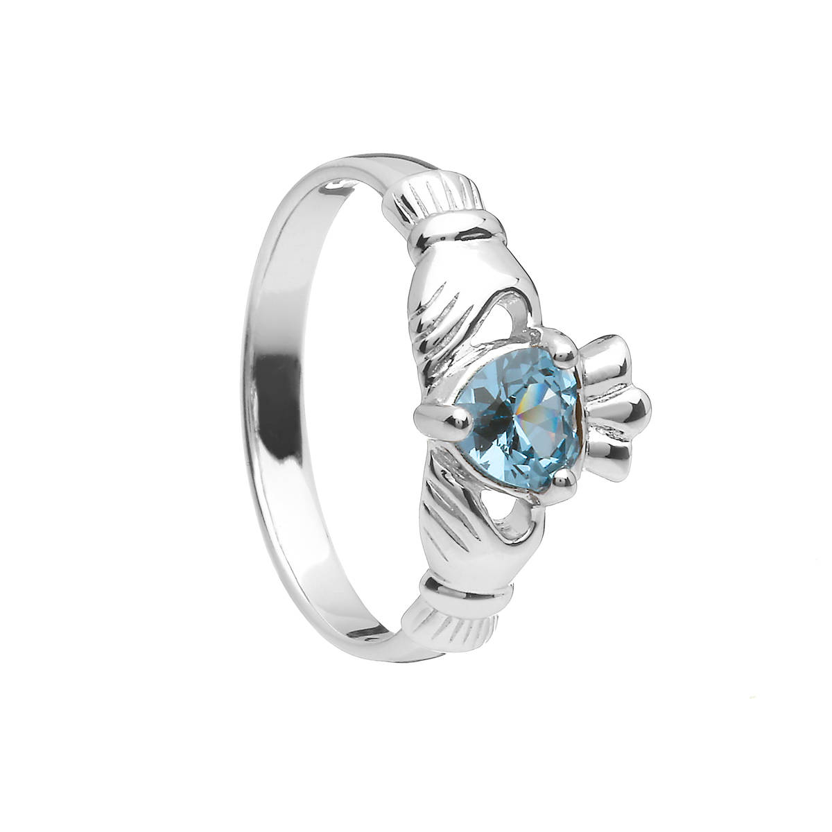 Sterling Silver Classic March Birthstone Claddagh Ring