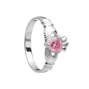 October Birthstone Silver Claddagh Ring