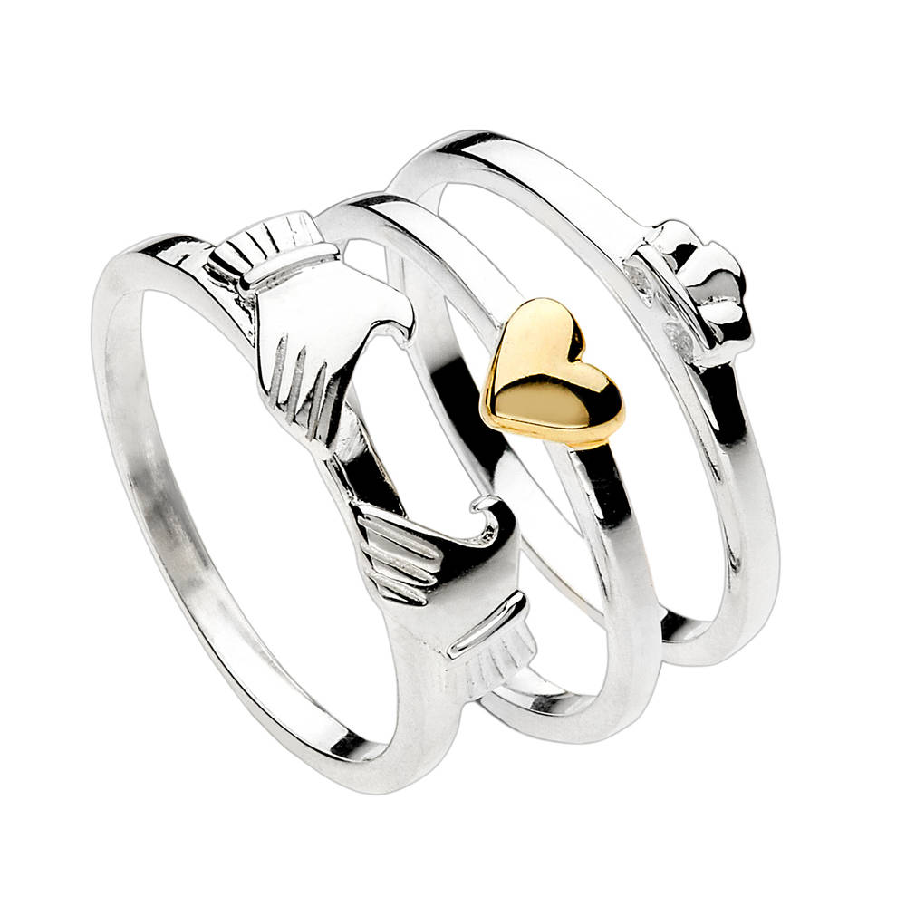 Silver Gp Heart Of Gold Three Piece Contemporary Clad Stack Ring