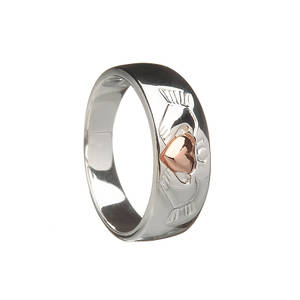 Silver ladies claddagh ring with rose gold plated heart 