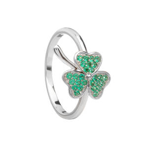 Silver Shamrock Ring With Green Cz