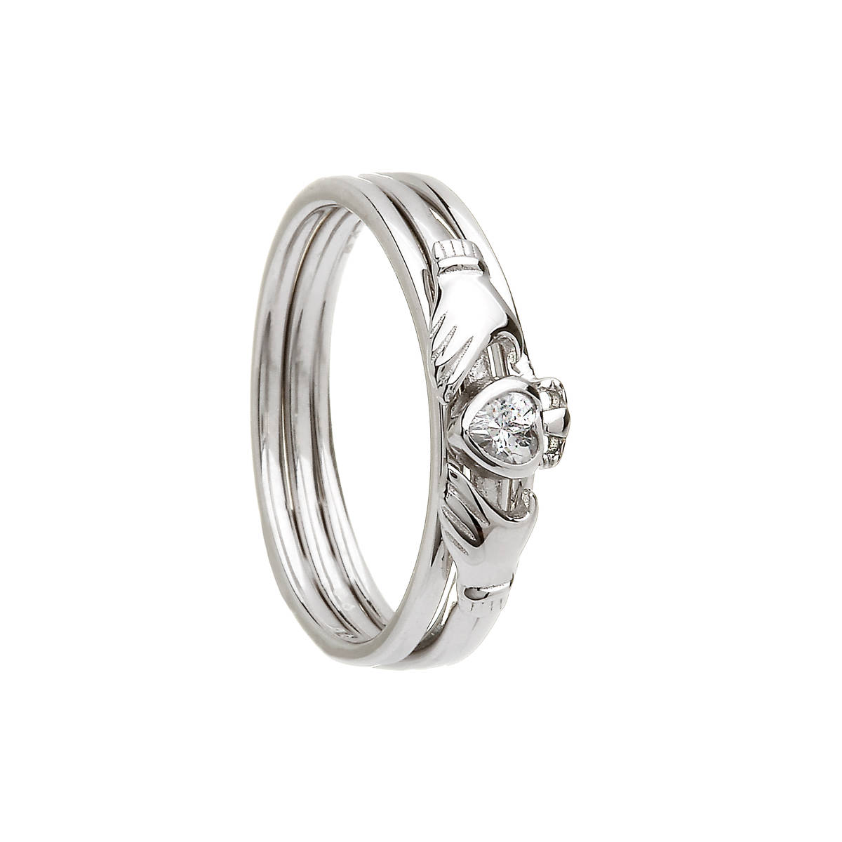 Silver Cz Three Part Stacking Claddagh Ring
