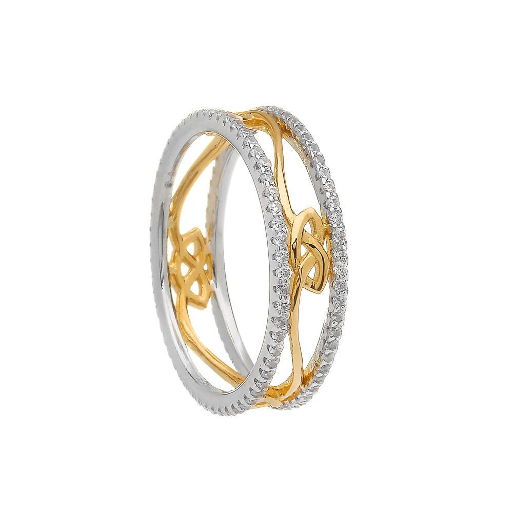 Silver Cz Two Tone Love Knot Eternity Band Four Knots