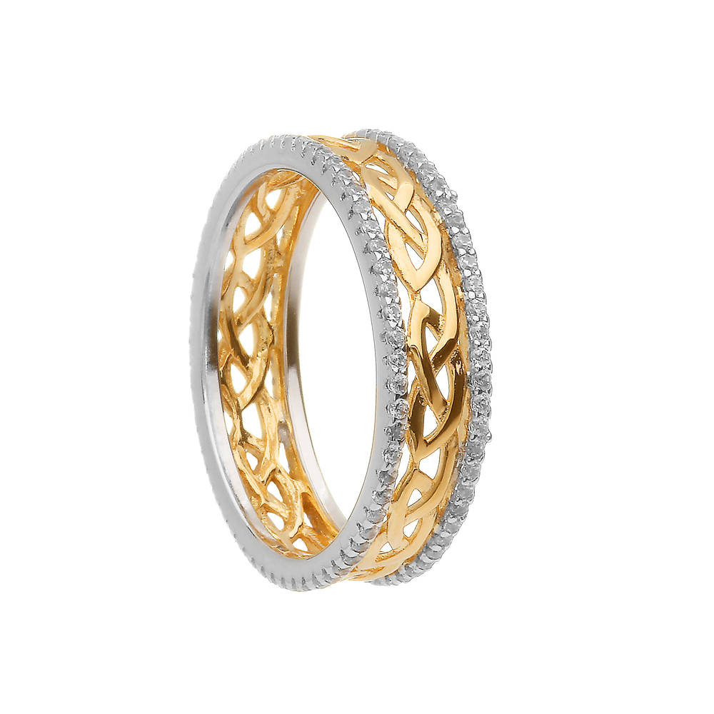 Silver Cz Two Tone Love Knot Eternity Band