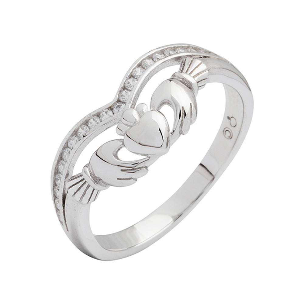 Silver Channel Set Cz Claddagh Ring 9mm