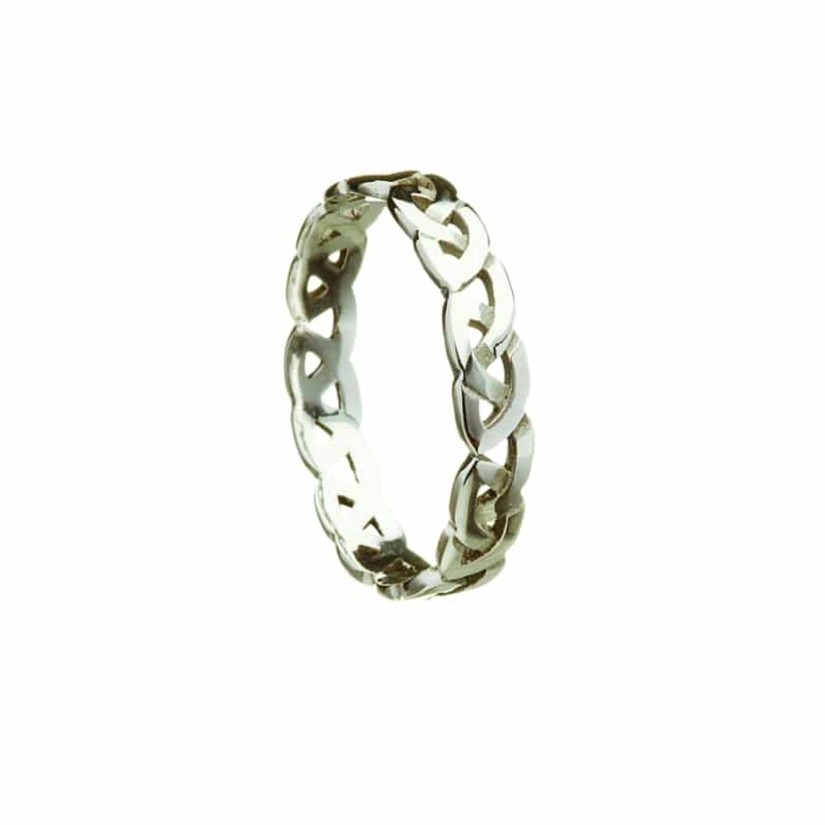 1o ct white gold ladies narrow woven Celtic knot band to P size