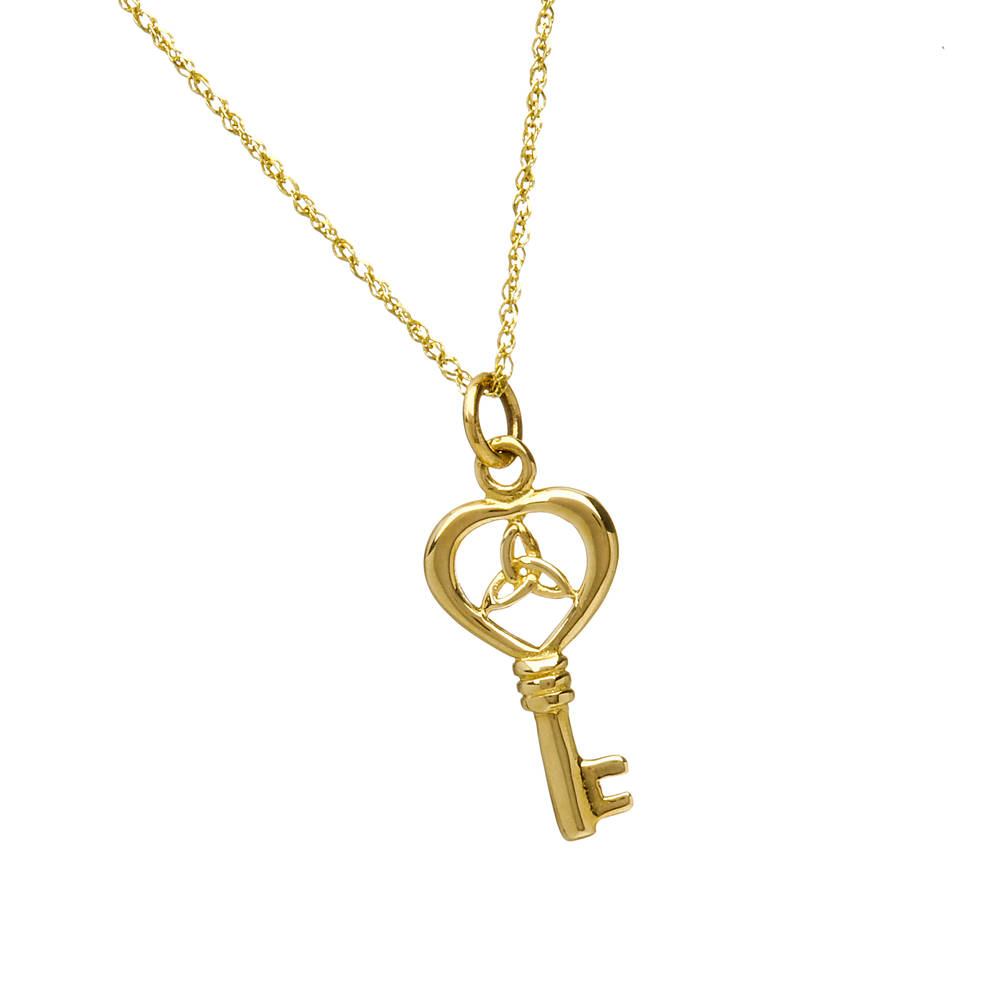10 carat yellow gold key pendant with trinity knot