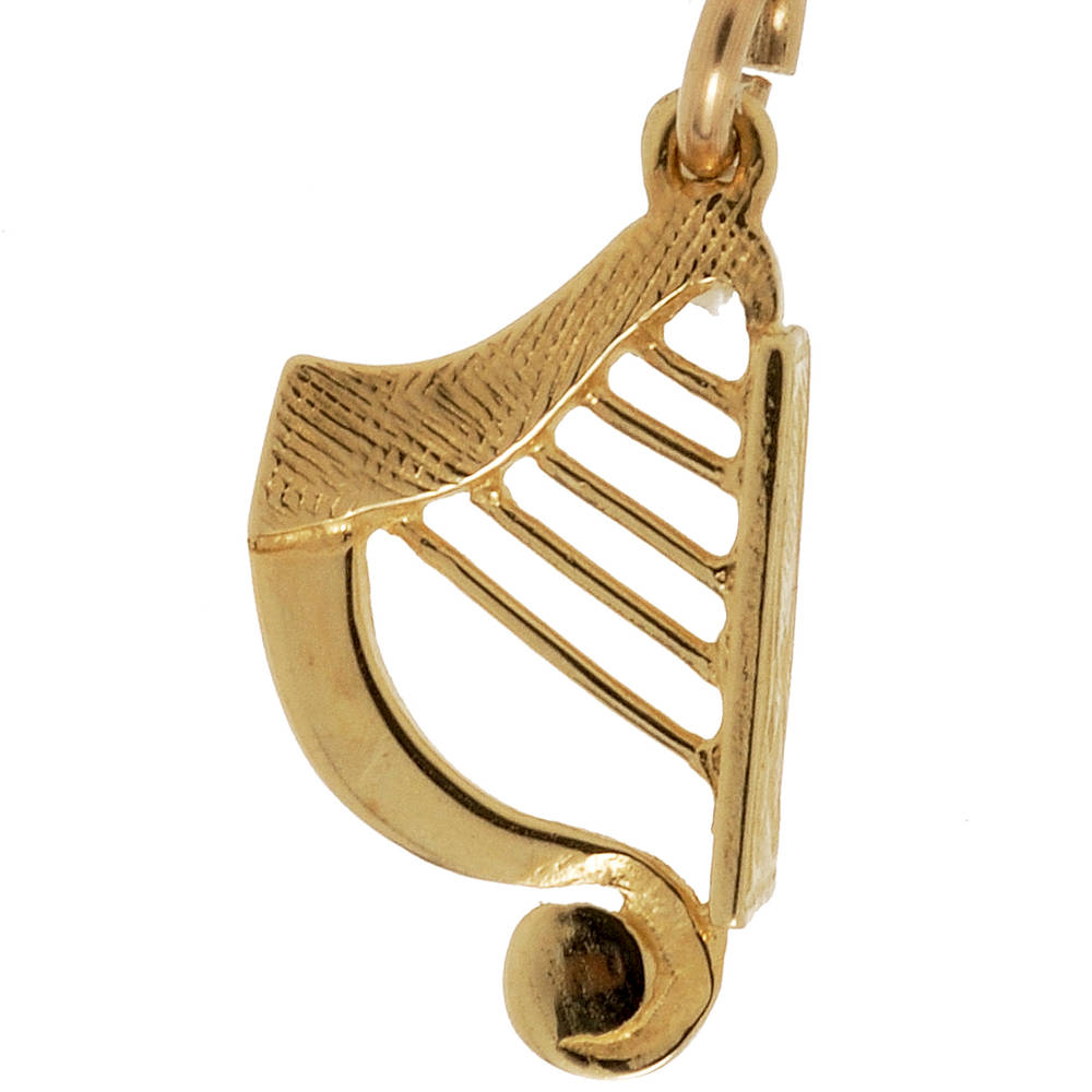 10ct Y/gold Medium Harp Charm With Celtic Detail 17mmx10mm