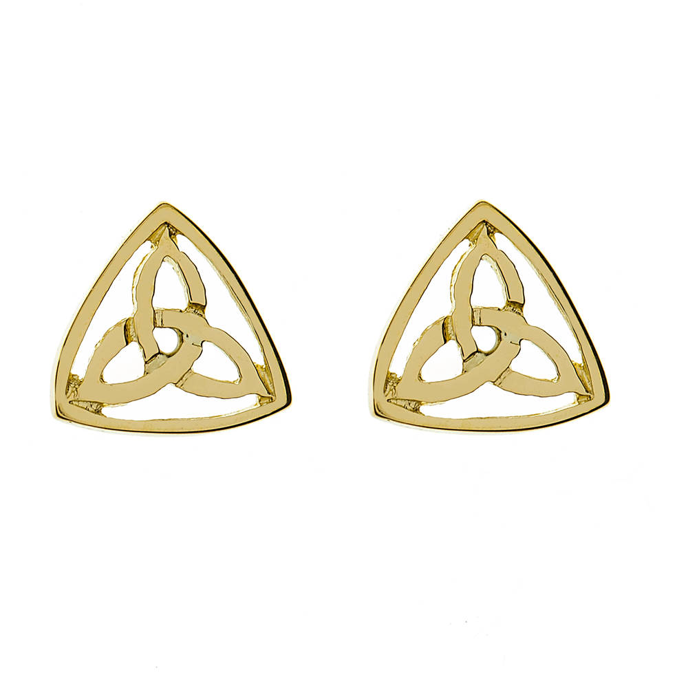 10 carat yellow gold celtic trinity stud earrings in a classic presentation.