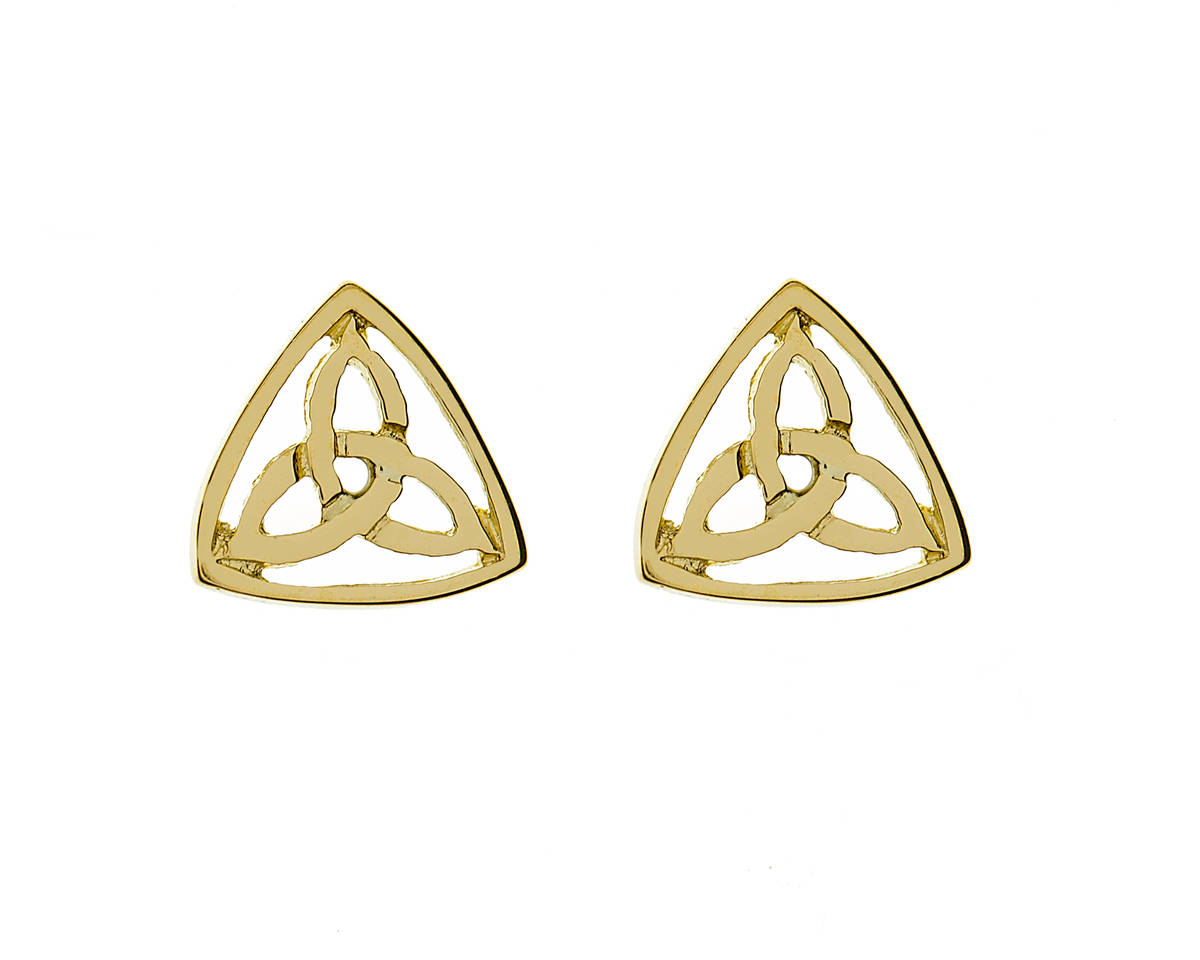 10 carat yellow gold celtic trinity stud earrings in a classic presentation.