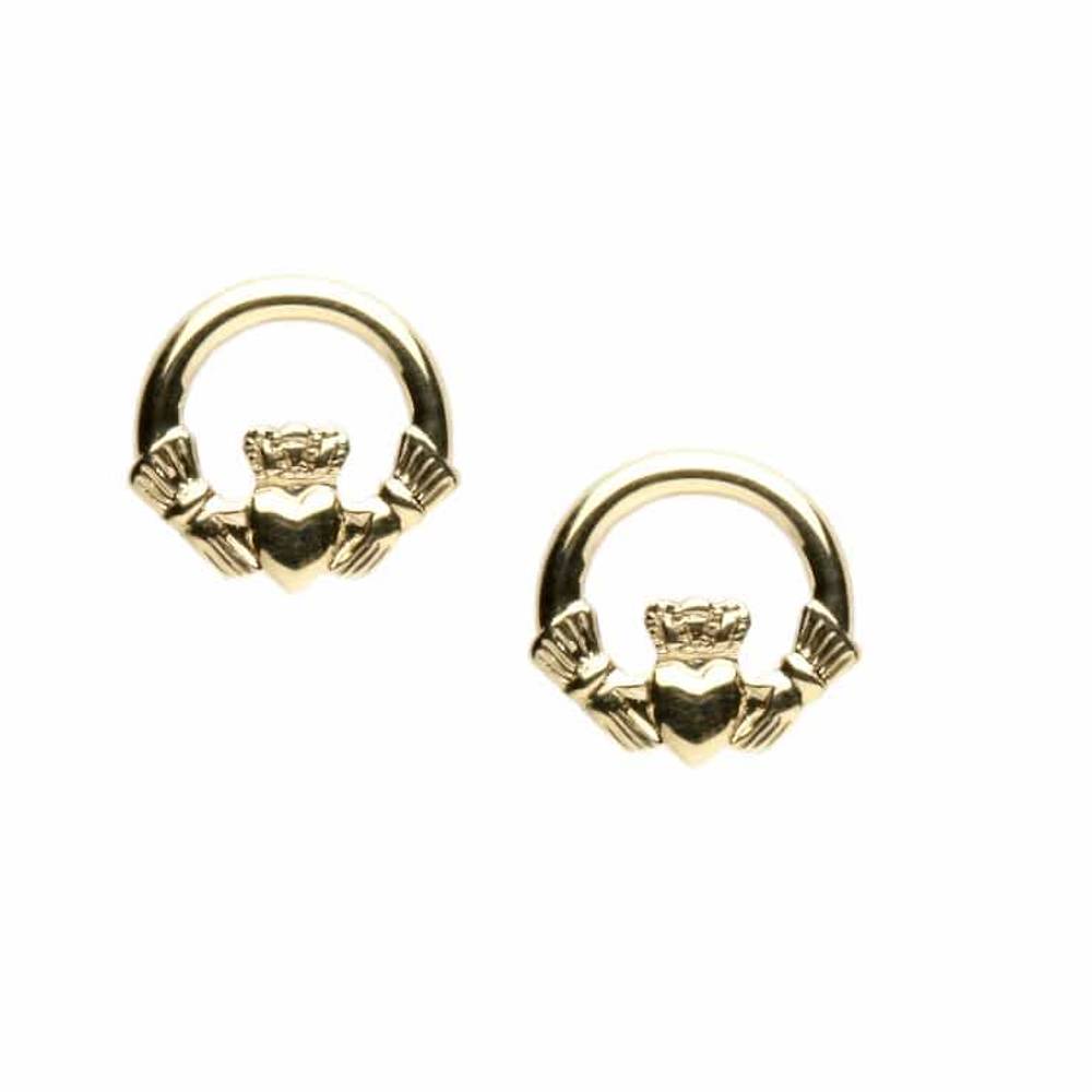 10 carat yellow&nbsp;gold small classic claddagh stud earrings perfect for any occasion.(image is in white gold but is available in yellow gold)