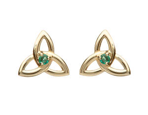 10ct Gold Trinity Knot Emerald Earrings