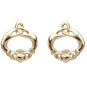10 carat yellow gold stud earrings with trinity knotting.