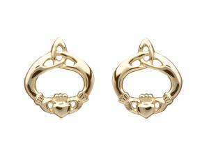 10 carat yellow gold stud earrings with trinity knotting.