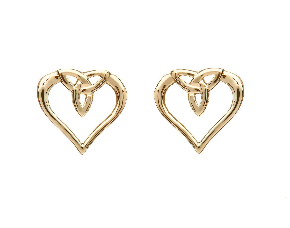 10 carat yellow gold trinity knot heart stud earrings delightfully formed and manufactured, as all else,here in Dublin,Ireland.