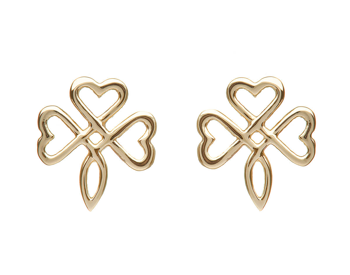 10 carat yellow gold open shamrock stud earrings-a delightful take on the classic shape.