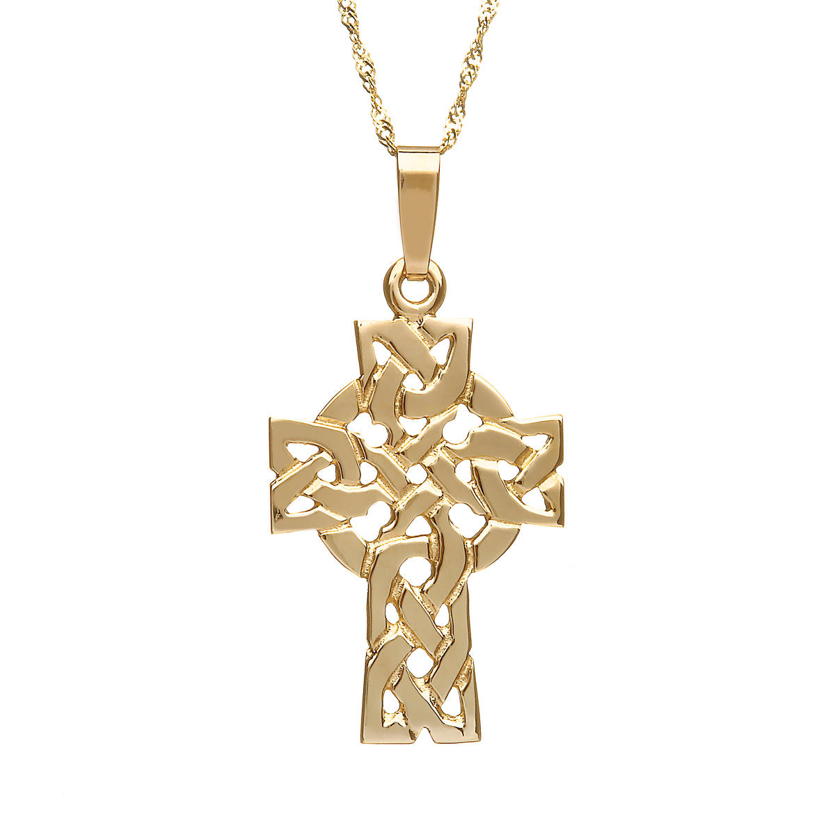 10 carat Yellow Gold Filigree Celtic Cross On 18" Twist Chain