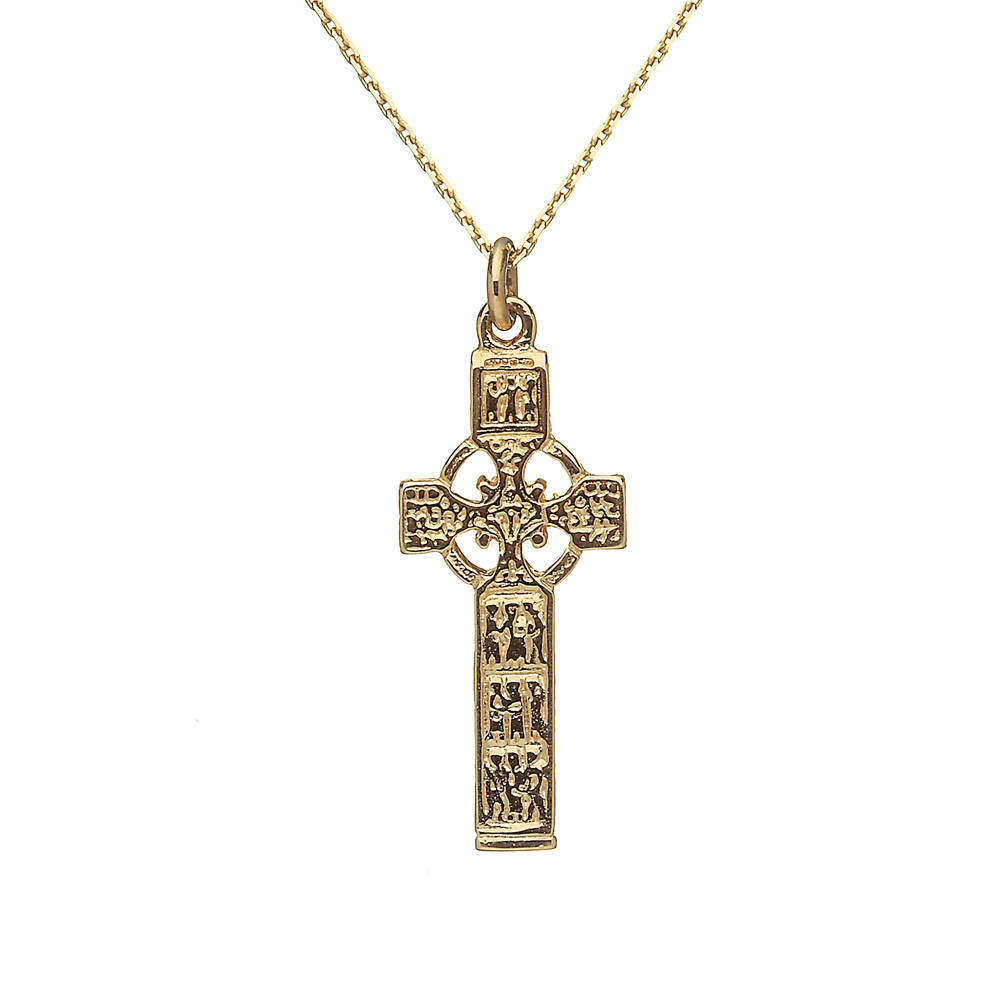 10 carat yellow gold double sided Celtic cross 18" chain pendan