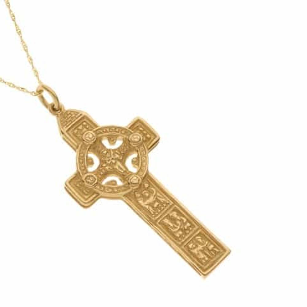 10 carat yellow gold heavy Clonmacnoise Celtic cross pendant