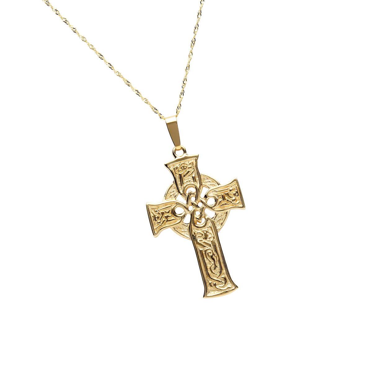 10 carat yellow gold carved scripture cross pendant.