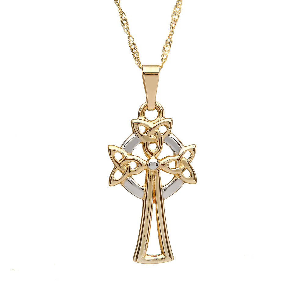 10 carat Yellow Gold Trinity Knot Celtic Cross On 18" Twist Chain