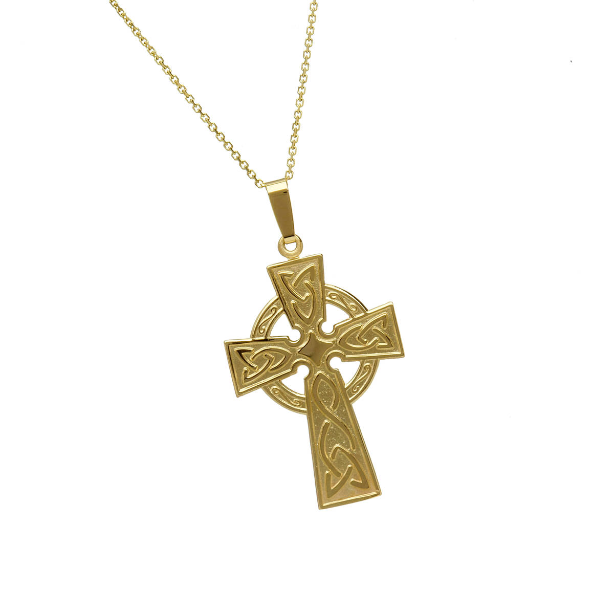 10 carat yellow gold large celtic cross with engraved back pendant.This is on a 20\" chain and if you prefer it in rose gold or white gold,just leave your preference in our comment box on checkout.
