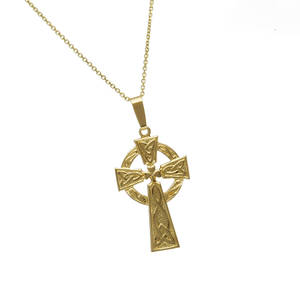 10 carat yellow gold Shamrock celtic cross pendant.