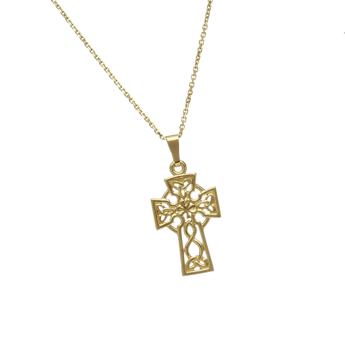 10 carat yellow gold filigree celtic cross pendant with shamrock.