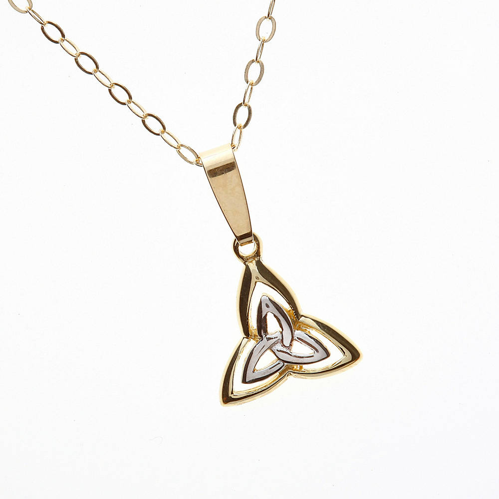 10 carat gold and rhodium plated double trinity knot pendant