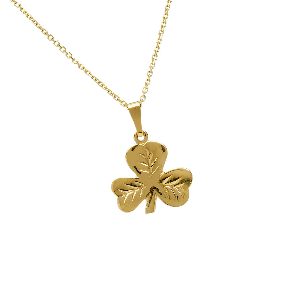 10 carat yellow gold shamrock pendant on 18" chain.