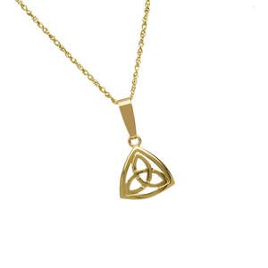 10 carat yellow gold trinity knot pendant with bezel.