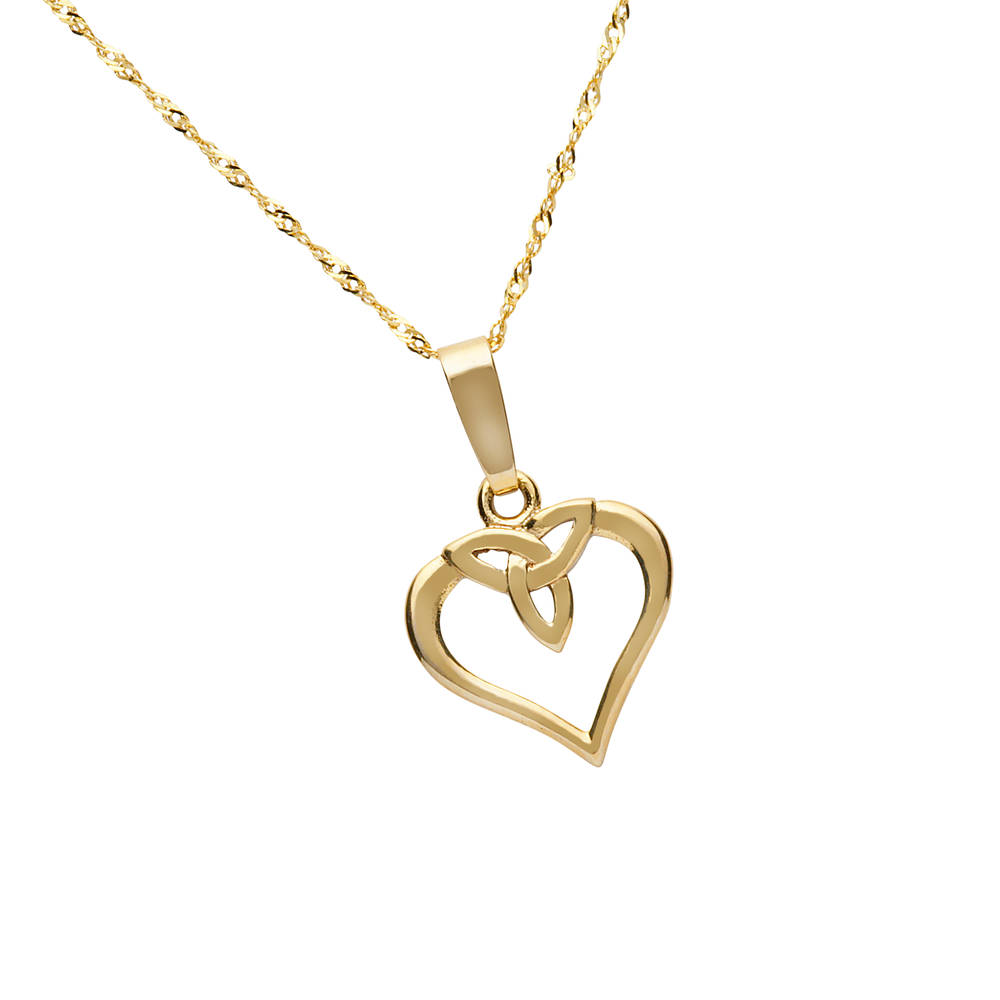 10 carat Yellow Gold Heart Pendant With Trinity Knot At Top On 18" Twist Chain 12mx13m
