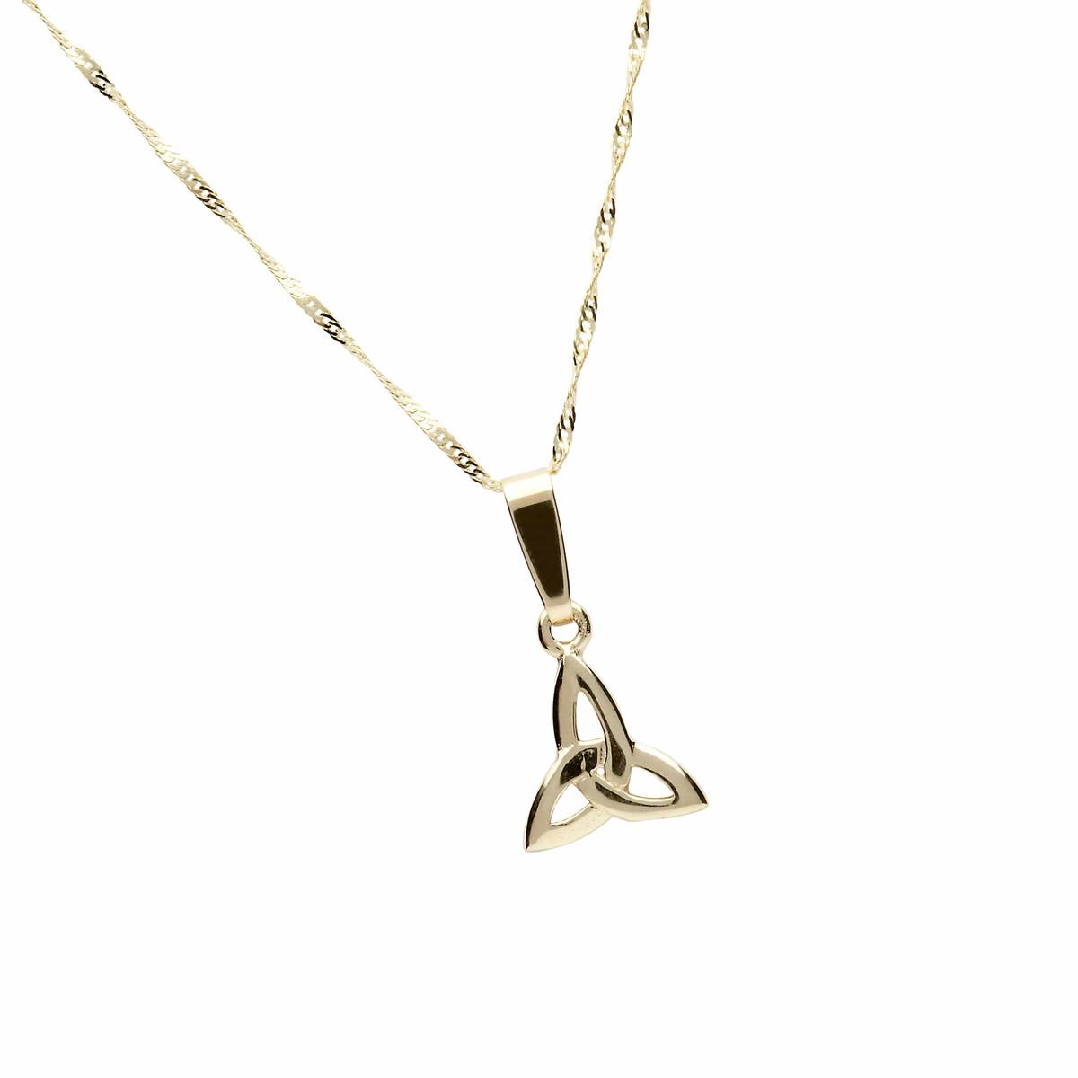 10 carat yellow gold classic trinity knot pendant on 18\" chain.Also available in white gold or rose gold.Just indicate your preference in the comment box on checking out.A great symbol of undying friendship to give to your best mate or sweetheart.