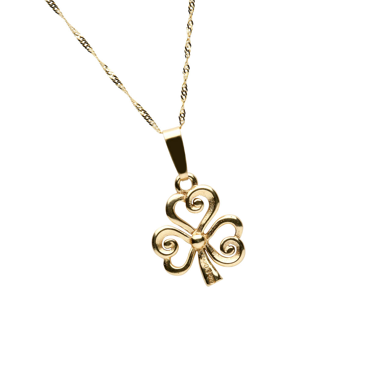 10 carat Yellow Gold Open Shamrock Pendant With Swirling Petals On 18"" Chain 19mx18m"