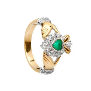 Gold Agate Cz Claddagh Ring